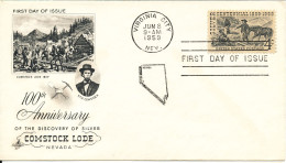 USA FDC Virginia City 8-6-1959 100th Anniversary Of The Discovery Of Silver Comstock Lode Nevada Art Craft Cachet - 1951-1960