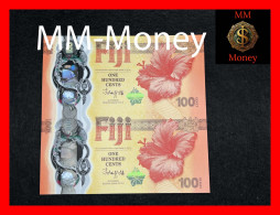 FIJI  100 Cents  2023  P. 124  *commemorative Year Of Dragon*   **polymer**  **uncut Sheet Of 2 Pcs**   UNC - Fiji