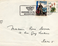 MONACO AFFRANCHISSEMENT COMPOSE SUR DEVANT DE LETTRE POUR LA FRANCE 1967 - Covers & Documents