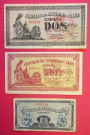 1936-37 Lot De 3 Billets Monnaie Locale Consejo De Asturias Y Léon 2 Pesetas 1 Peseta 25 Centimos Dos Scanné - Otros & Sin Clasificación