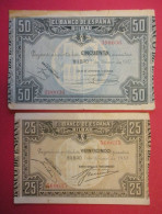 1937 Lot De 2 Billetes El Banco De Espana Bilbao Locale 50 & 25 Pesetas Dos Scanné - Altri & Non Classificati