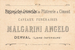 Derval * Entreprise Générale De Plâtrerie & Ciment Caveaux Funéraires MALGARINI ANGELO * Carte De Visite Ancienne - Derval