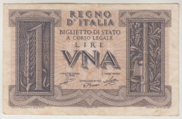 Regno D' Italia, Biglietto Di Stato Da Lire Una - Italië – 1 Lira