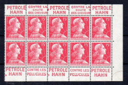 !!! MARIANNE DE MULLER, BLOC DE 10 AVEC BANDES PUBS BIC HAHN - HAHN NEUF ** - Unused Stamps