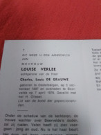 Doodsprentje Louise Verlee / Destelbergen 6/9/1897 Beervelde 7/4/1976 ( Charles Louis De Grauwe ) - Religion & Esotérisme