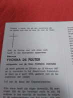 Doodsprentje Yvonna De Peuter / Zelzate 12/2/1907 Gent 2/4/1976 ( Francis Soetens ) - Religion & Esotérisme