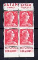 !!! MARIANNE DE MULLER, BLOC DE 4 AVEC BANDES PUBS SATAM - GRAMMONT NEUF ** - Unused Stamps
