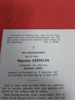 Doodsprentje Maurice Kestelyn / Krombeke 13/12/1907 Poperinge 19/4/1976 ( Germaine Leroy ) - Religion & Esotérisme