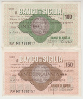 Banco Di Sicilia, Filiale Di Bologna . Coppia Miniassegni Da Lire 100 E 150 - Associazione Commercianti Di Bologna - - [10] Scheck Und Mini-Scheck