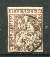 26197 Suisse N°26° 5 R. Brun Helvetia (Fil De Soie Vert)  1854-62 B/TB - Gebruikt