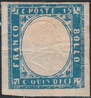 112 Italia Regno 1863 - 15 C. Celeste Latteo N. 11. Cert. Todisco. Cat. € 850,00. MH - Gebraucht