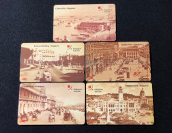 Singapore Telecom Singtel GPT Phonecard, Old Singapore Landmark, Set Of 5 Used Cards Including One $50 Card - Singapur