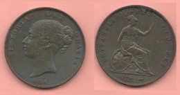 1 One Penny 1854 UK England Angleterre Great Britain Gran Bretagna Copper Coin Queen Victoria   ∇ 5 - D. 1 Penny