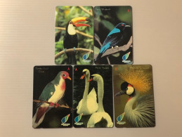 Singapore Telecom Singtel GPT Phonecard - Jurong Bird Park, Set Of 5 Used Cards Including A $50 Card - Singapur