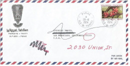 France Polynesie Commerce Airmail Lettre Pirae Tahiti 28oct1974 Avec F22 Feurs - Storia Postale