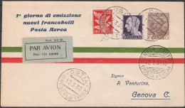 101 - Posta Aerea Aerogramma Da Ostia Per Genova Affrancato Con 80 C. Di P.a. “Imperiale In Combinazione Con Due Francob - Poststempel (Flugzeuge)