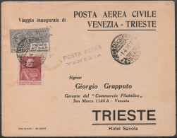 92 - Posta Aerea - Linea Aerea Commerciale Venezia-Trieste, Aerogramma Privato Del Sig. Grapputo (50 Esemplari) Del 1.4. - Marcofilie (Luchtvaart)