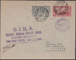 89 - Posta Aerea - Linea Aerea Commerciale Torino-Trieste Del 1.4.1926, Con Annullo Speciale Violetto Ovale Di Provenien - Poststempel (Flugzeuge)