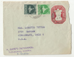 India Postal Stationery Letter Cover Posted 195? To USA - Uprated B240205 - Enveloppes