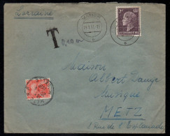 LUXEMBOURG - MAMER / 1951 LETTRE TAXEE A L'ARRIVEE EN FRANCE - METZ (ref 5865a) - Covers & Documents