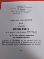 Doodsprentje Carlo Foets / Hombeek 12/10/1915 Bree,dp,l 18/6/1992 ( Angèle Matthijs ) - Religion & Esotérisme