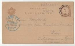 Hungary - Romania - Old Postal Stationery Postcard Posted 1892 Marmaros To Wien B240205 - Postwaardestukken