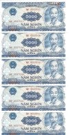 VIET NAM 5000 DONG 1991 UNC P 108 ( 5 Billets ) - Viêt-Nam