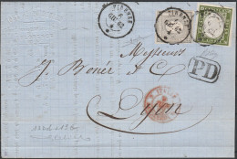 37 - Sardegna Circolare Di Stampa Spedita Da Firenze Per Lione Il 6.6.1862, Affrancata Con 5 C. Verde Bronzo + Stampati - Sardaigne