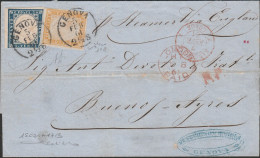 36 - Sardegna - Lettera Da Genova Per Buenos Aires Del 5.2.1861, Affrancata Con 20 C. Azzurro + 80 C. Giallo Arancio - Sardinia