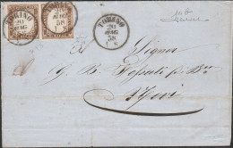 35 - Sardegna - Lettera Da Torino Per Novi Del 28.5.1858, Affrancata Con Due Esemplari 10 C. Terra D’ombra Giallognolo N - Sardaigne