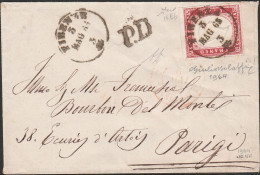 34 - Sardegna - Lettera Da Firenze A Parigi Del 3.5.1863, Affrancata Per 40 C. Rosa Carminio Lillaceo N. 13Eb. Al Verso - Sardaigne