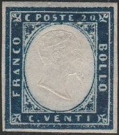 25 - Sardegna - 1861 - 20 C. Cobalto Verdastro Scuro N. 15Df. Il Francobollo, Che Presenta Al Verso La Caratteristica Di - Sardinia