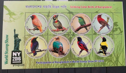 Bangladesh 2016, Striking Color Birds Of Bangladesh, MNH Unusual S/S - Bangladesch