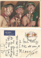 New Zealand Haka Maori Tribal Warriors Color Pcard Wellington 21may1957 With Koromiko Flowers D.7 Vertical Pair X Italy - Cartas & Documentos