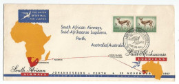 South Africa Airways 25nov1975 First Flight Johannesburg Perth (G.P.O. 26nov57) With Anetlope 1S3 In Horizonthal Pair - Luchtpost