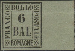 23 - Romagne - 1859 - 6 Bai Verde Giallo N. 7. Il Bollo Presenta Una Leggera Piega Orizzontale E Margine Di Foglio A Des - Romagne