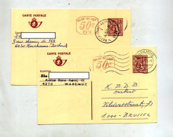 Carte Postale 6f Lion + Complement 50 C Flamme Waremme Cachet Marchienne - Cartes Postales 1951-..