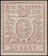 11 - Modena - 1858/59 - 25 C. Bruno Lilla N. 10. Cert. Todisco. Cat. € 2000,00. SPL - Modena