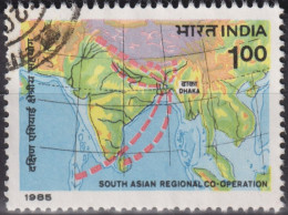 1985 Indien ° Mi:IN 1038, Sn:IN 1104,Yt:IN 853,Map Showing Member States,First South Asian Regional Cooperation Meeting - Usados