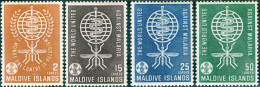 ISOLE MALDIVE, MALDIVE ISLANDS, CAMPAGNA ANTIMALARIA, 1962, FRANCOBOLLI NUOVI (MLH*) Scott:MV 87,91,92,93 - Maldive (...-1965)