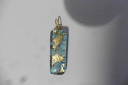 Neuf - Pendentif En Verre De Murano Rectangulaire Bleu Ciel Avec Feuille D'or - Pendentifs
