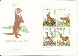 Ireland FDC 30-8-1980 Minisheet / Block Complete Flora Fauna 1980 (the Cover Is A Little Bended At The Upper Left Corner - FDC