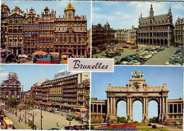 Bruxelles Brussel 4 Vues: Vues Générales Algemene Zichten ( Porte, Place Avec Voitures, Tramway ... - Panoramic Views