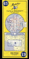 Carte Routière N° 63 Du Pneu Michelin - Vannes - Angers - 11 X 25 Cm  - 1967 - Strassenkarten