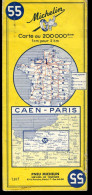 Carte Routière N° 55 Du Pneu Michelin - Caen - Paris - 11 X 25 Cm  - 1963 - Roadmaps