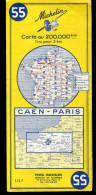 Carte Routière N° 55 Du Pneu Michelin - Caen - Paris - 11 X 25 Cm  - 1965 - Cartes Routières
