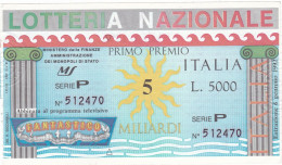 BIGLIETTO DELLA LOTTERIA - NAZIONALE -  ESTAZIONE 6/1/1992 - Biglietti Della Lotteria