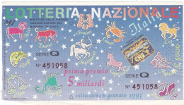 BIGLIETTO DELLA LOTTERIA - NAZIONALE -  ESTAZIONE 6/1/1993 - Biglietti Della Lotteria