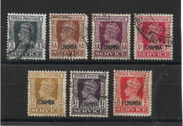 INDIA - CHAMBA 1940 - 1943 OFFICIAL VALUES TO 2a BETWEEN SG O72 AND SG O79 FINE USED Cat £62+ - Chamba