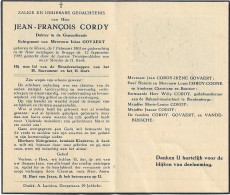 Doodsprentje  *  Cordy Jean-François (° Moere 1865 / + Brugge 1949) X Govaert Irène  (Dokter Geneeskunde) - Religion & Esotérisme